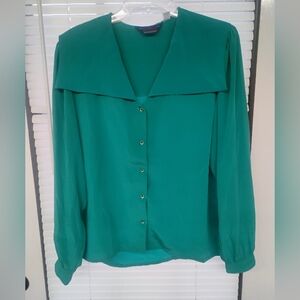 Vtg 80s Nantuckets USA Emerald Green Secretary Blouse Sz 6 Everyday Career Top
